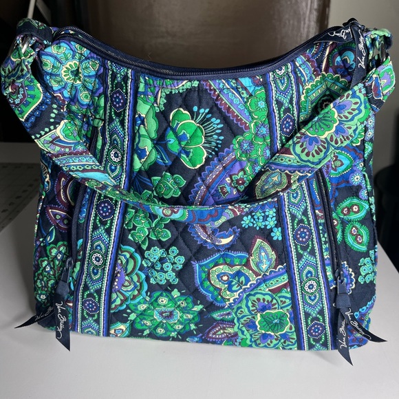 Vera Bradley Medium Quilted Shoulder Bag Blue Green Floral Boho Print Tote Purse - Picture 1 of 8